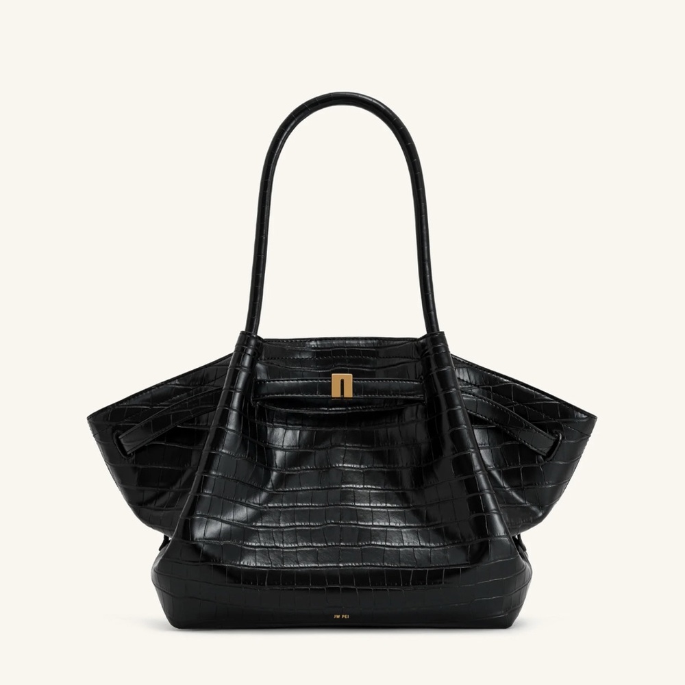 JW PEI Black Shoulder Bag with Crocodile Texture